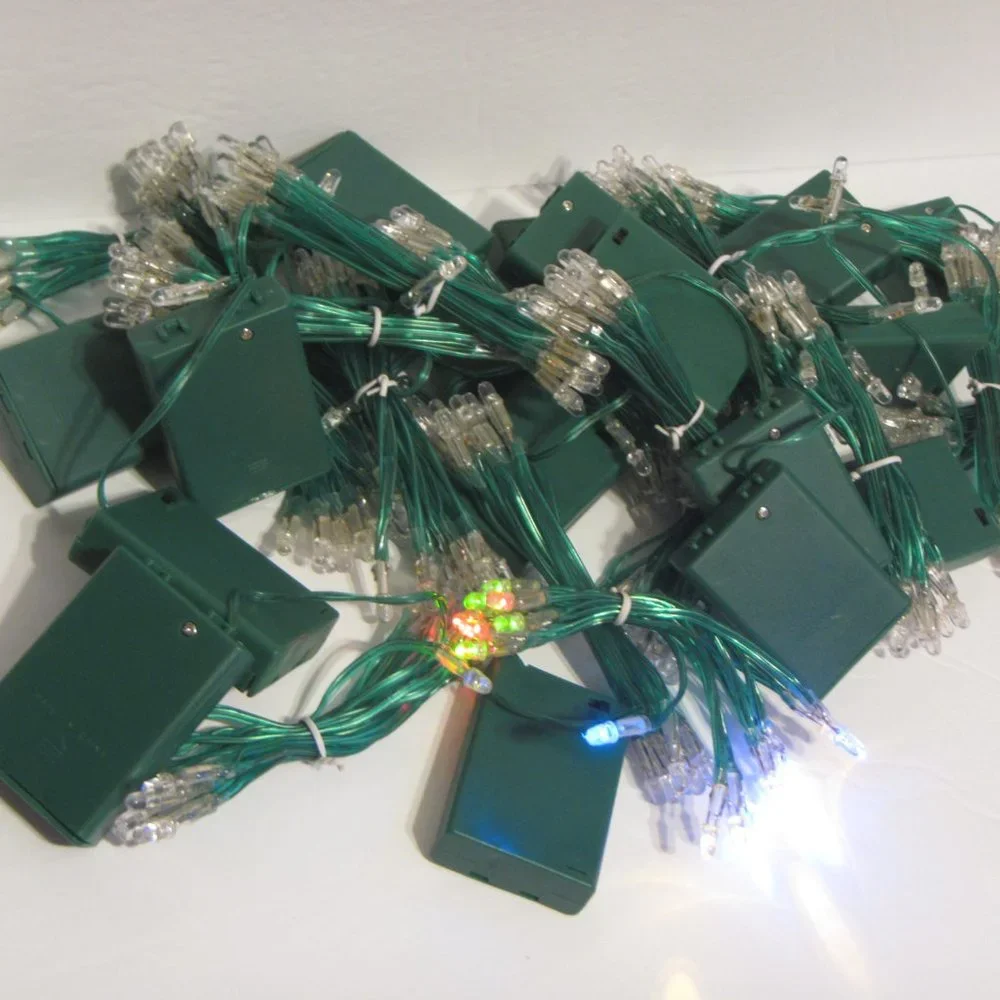 Lot of 18 NEW Multi Color 20 LED Light String 5.2 ft Green Wire Battery Operated